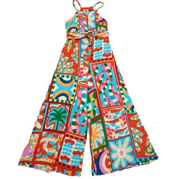 FARM Rio Red and Orange Jumpsuit with Artistic Flair - Picture 3 of 7